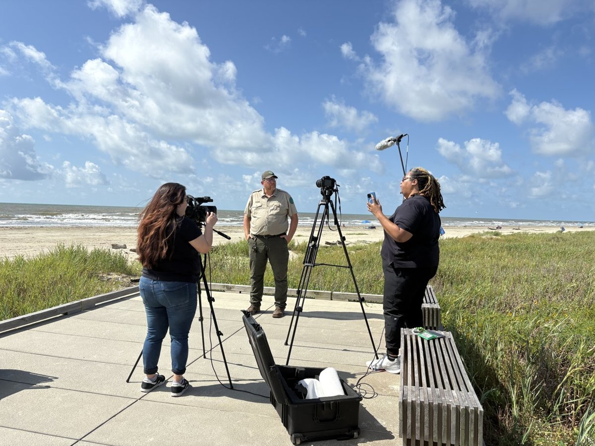 Amanda and Alina filming on location at Galveston Island State Park